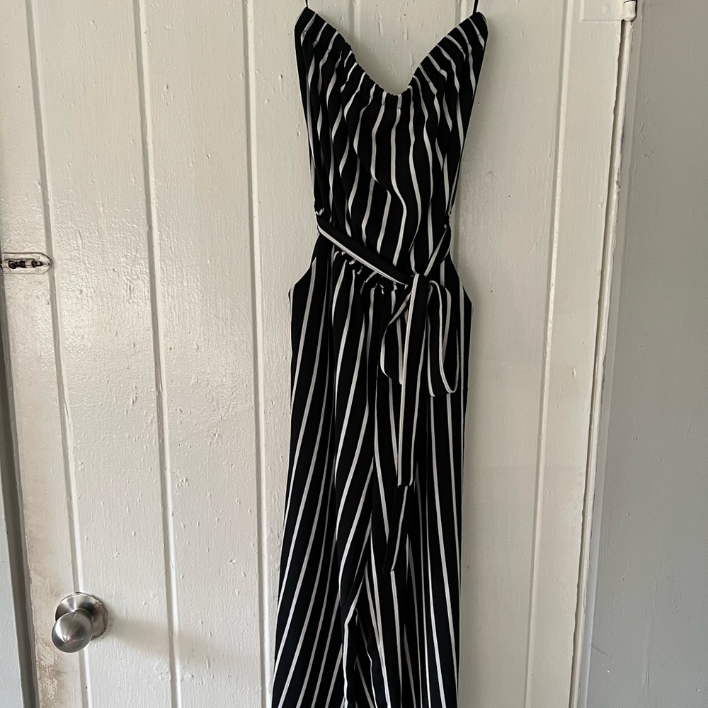 Women’s Striped Wide Leg Capri Jumpsuit